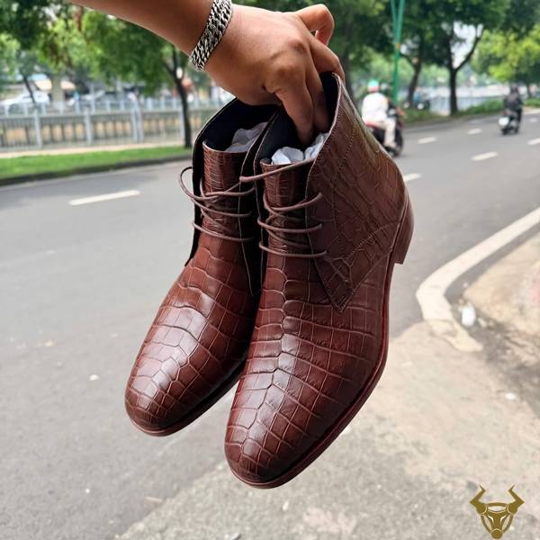 Giày boot nam GJBA8 da bụng cá sấu màu nâu cá tính