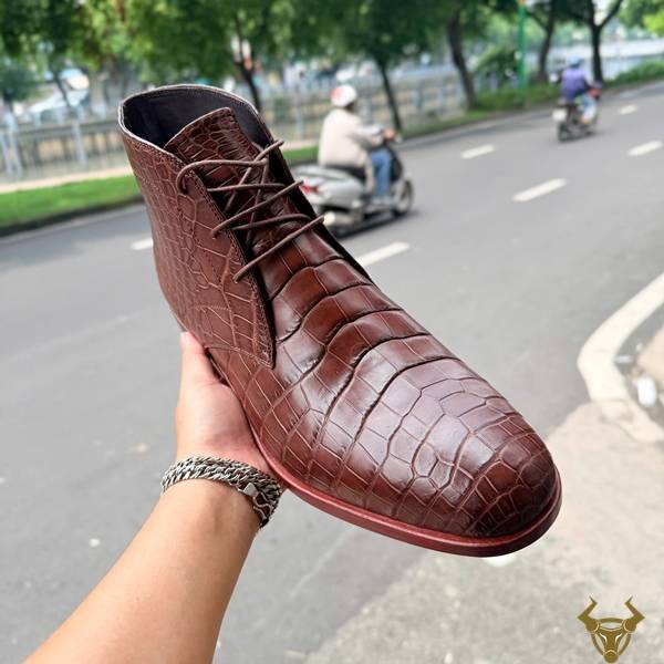 Giày boot nam GJBA8 da cá sấu màu nâu đẳng cấp