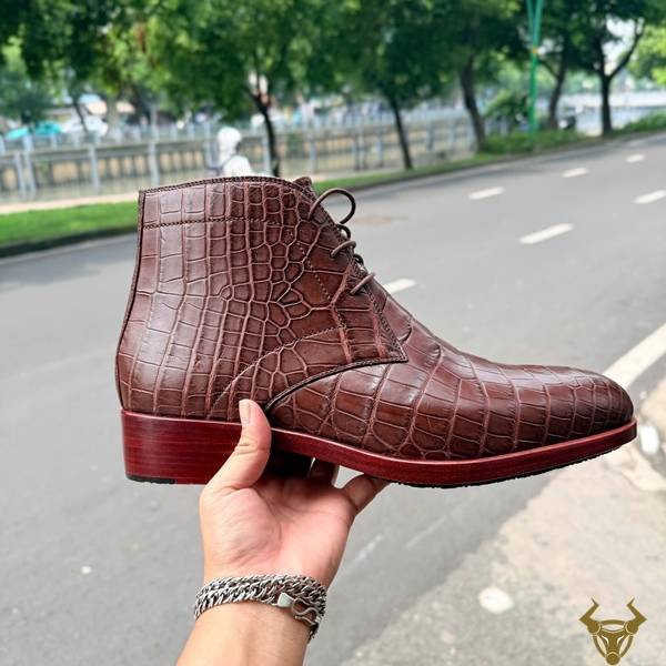 Giày Chukka Boot nam GJBA8 da bụng cá sấu màu nâu cao cấp
