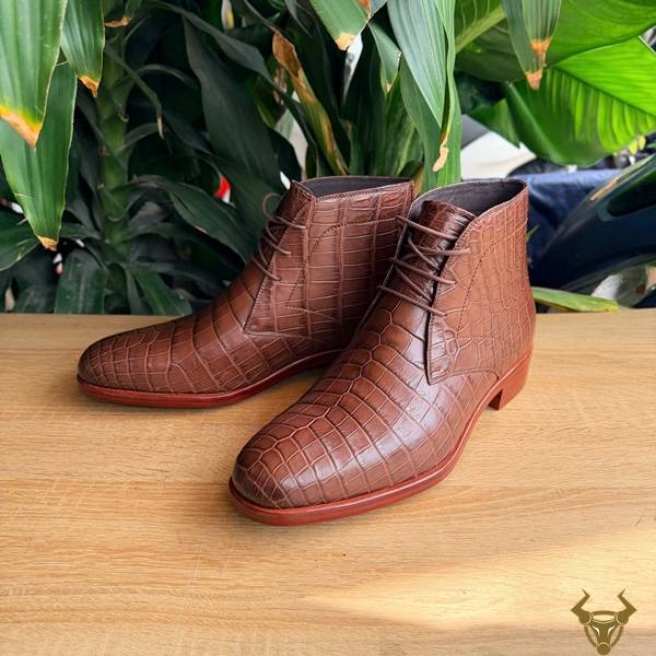 Chukka Boot da cá sấu nam GJBA8 màu nâu sang trọng