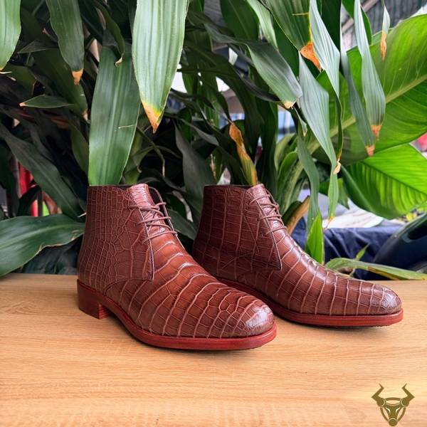 Giày nam Chukka Boot da cá sấu màu nâu GJBA8 cao cấp