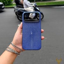 Ốp da cá đuối iPhone 17 Pro Max ELAA17 màu xanh dương cao cấp