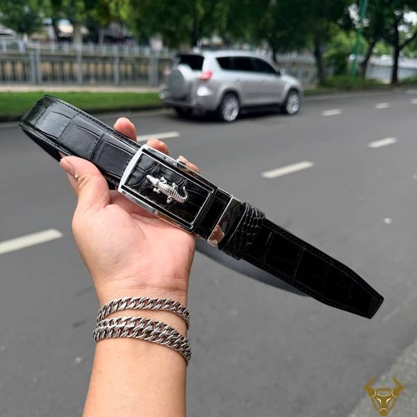 Thắt lưng da bụng cá sấu TLA9B2 màu đen lịch lãm