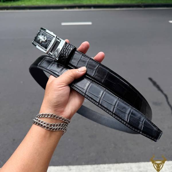Thắt lưng da cá sấu bụng TLA9B2 màu đen phong cách trẻ trung