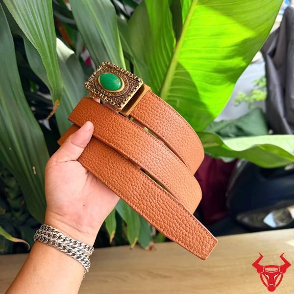 Thắt lưng nam da bò Togo bản 3.5cm mặt khóa đồng đính ngọc TLK56A