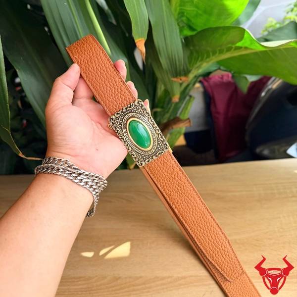 Thắt lưng nam da bò Togo TLK56A khóa đồng đính ngọc cao cấp