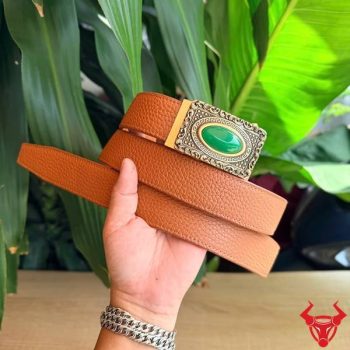 Thắt Lưng Nam Da Bò Togo TLK56A Khóa Đồng Đính Ngọc Kiểu Tự Động
