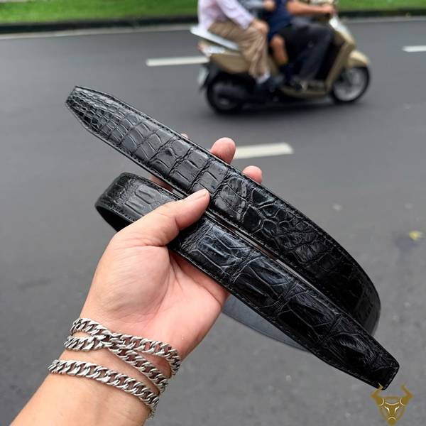 Thắt lưng nam da cá sấu hai đầu nhọn bản 3.2cm thời trang văn phòng