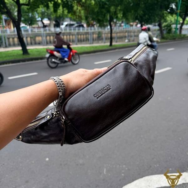 Túi bao tử nam Contact34 làm từ da bò màu nâu đen
