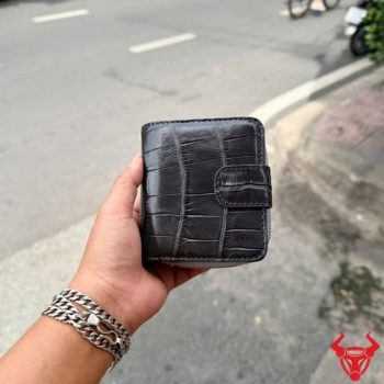 Ví Cầm Tay Nữ VRBA8 Da Cá Sấu Vân Vuông Màu Xám Đậm – Độc Đáo