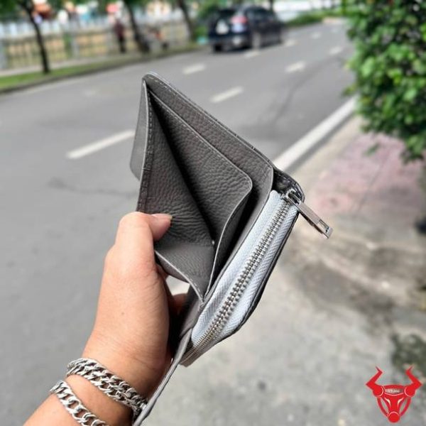Ví nữ cầm tay dáng đứng da bụng cá sấu màu xám VRBA8 cao cấp