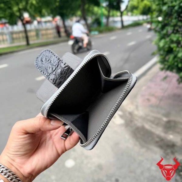 Ví nữ cầm tay da bụng cá sấu xám VRBA8 phong cách hiện đại