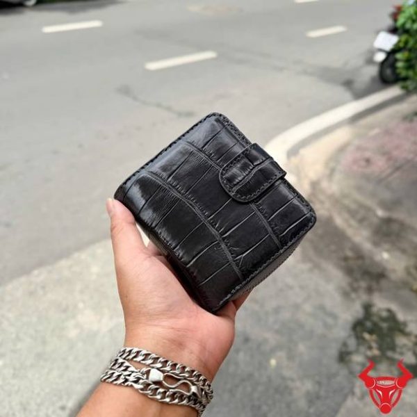 Ví nữ cầm tay dáng đứng da cá sấu màu xanh rêu VRBA8 cao cấp