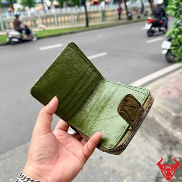 Ví da cá sấu nữ dáng đứng VRBA8 màu xanh rêu cao cấp