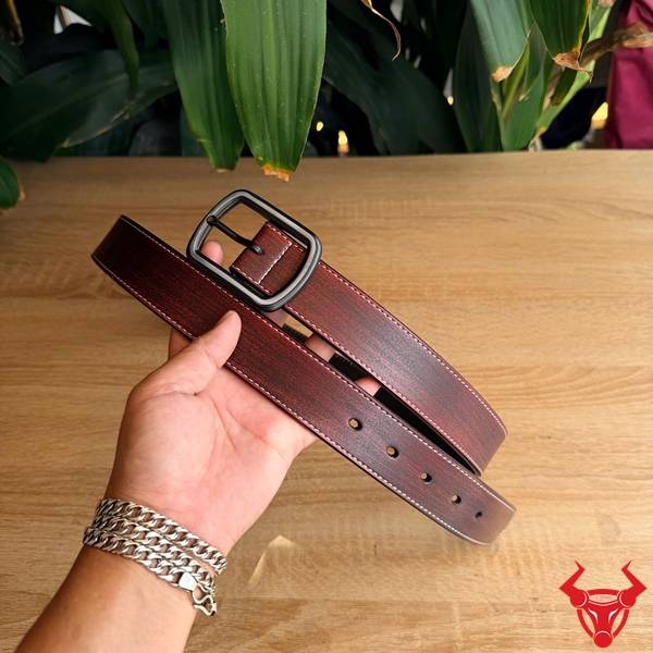 Thắt Lưng Nam Da Bò TLK60 Đỏ Rượu Pha Đen Cá Tính Thắt lưng nam da bò khóa kim màu đỏ rượu pha đen TLK60 phong cách cao cấp