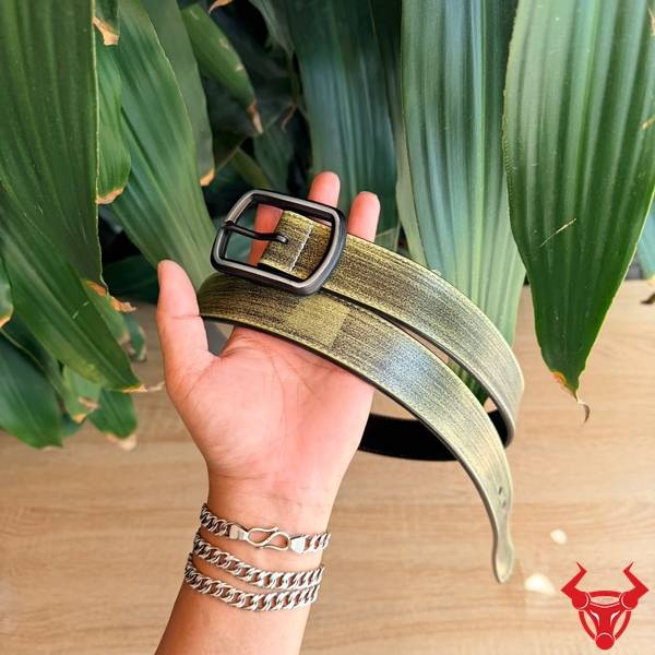 Thắt lưng nam TLK60 màu xanh lá da bò thời thượng với khóa kim thanh lịch