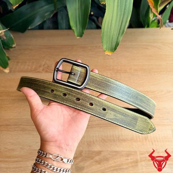 Thắt lưng nam da bò TLK60 xanh lá khóa kim làm điểm nhấn thời trang