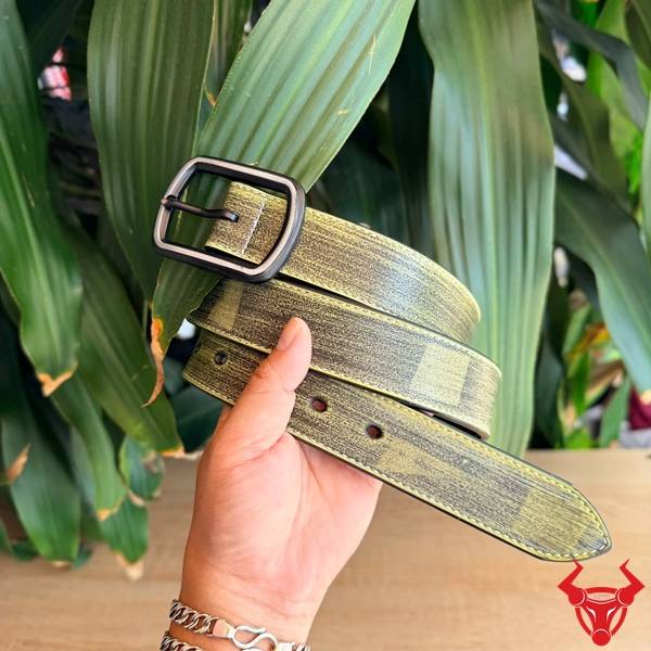 Thắt lưng da bò nam TLK60 màu xanh lá khóa kim cao cấp phối đồ thời trang