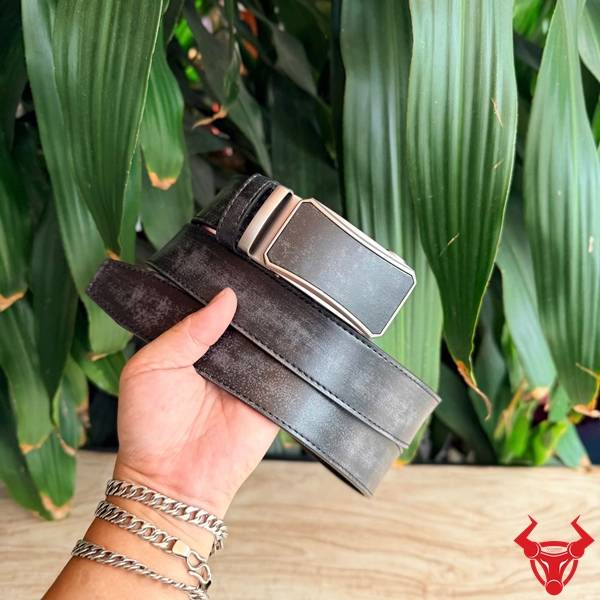 Thắt lưng nam TLRN21 da bò đen sang trọng khóa ray trượt tự động