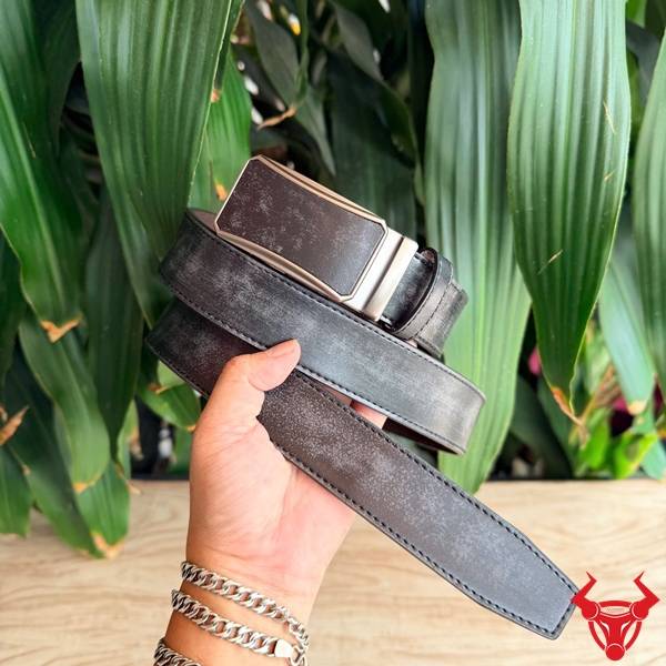 Thắt lưng nam TLRN21 da bò màu đen khóa ray trượt phối màu độc đáo