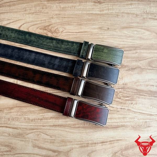 Thắt lưng nam da bò TLRN21 màu xanh lá khóa ray trượt tự động bền chắc