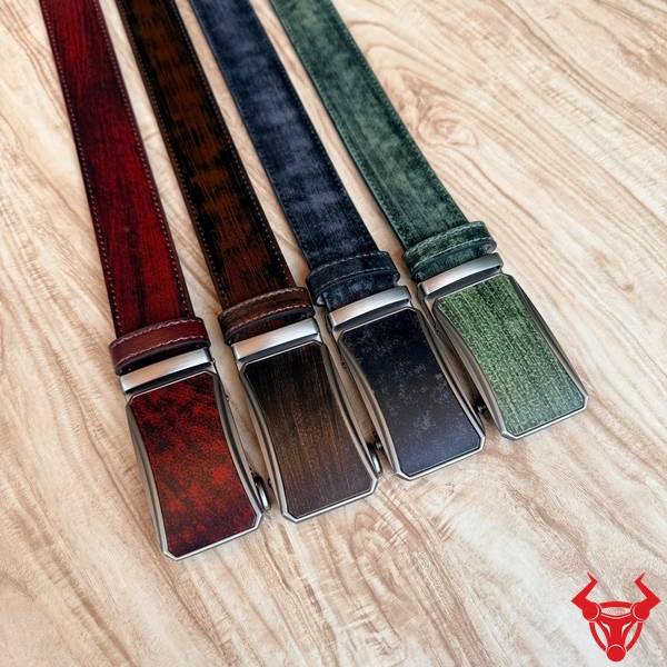 Thắt lưng nam da bò TLRN21 xanh lá thiết kế cao cấp khóa tự động