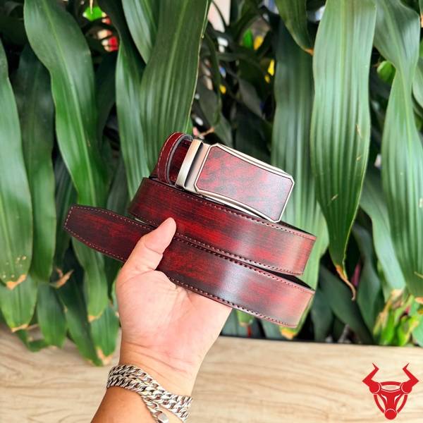 Thắt Lưng Nam TLRN21 Da Bò Đỏ Rượu Bền Đẹp Thắt lưng nam da bò khóa ray trượt TLRN21 màu đỏ rượu bền đẹp