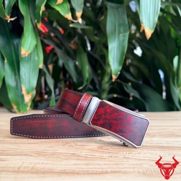 Thắt Lưng Nam Da Bò Đỏ Rượu Khóa Ray Cao Cấp Thắt lưng nam TLRN21 da bò đỏ rượu phối màu độc đáo khóa ray trượt