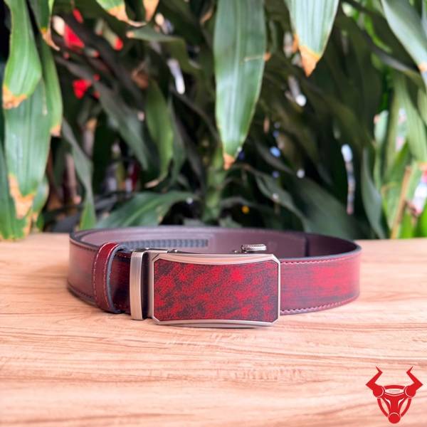 Thắt Lưng TLRN21 Đỏ Rượu Da Bò Sang Trọng Thắt lưng nam da bò đỏ rượu TLRN21 khóa ray trượt tự động cao cấp