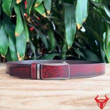 Thắt lưng nam da bò TLRN21 đỏ rượu khóa ray trượt tự động thời trang