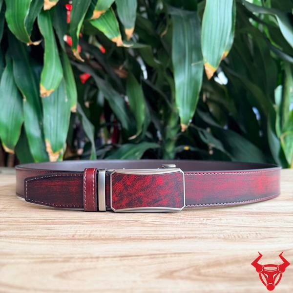 Thắt Lưng Nam TLRN21 Khóa Ray Trượt Hiện Đại Thắt lưng nam da bò TLRN21 đỏ rượu khóa ray trượt tự động thời trang