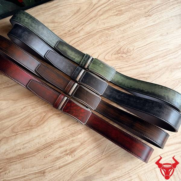 Thắt lưng nam TLRN21 da bò xanh lá cá tính khóa ray trượt tự động