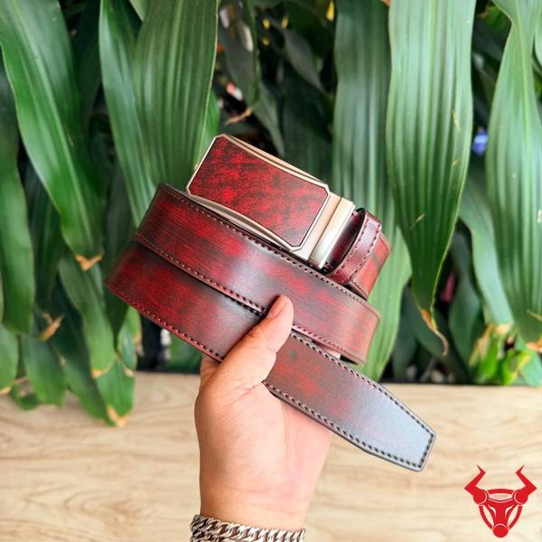 Thắt Lưng Nam Đỏ Rượu TLRN21 Phối Màu Độc Đáo Thắt lưng nam da bò đỏ rượu TLRN21 khóa ray trượt phong cách hiện đại