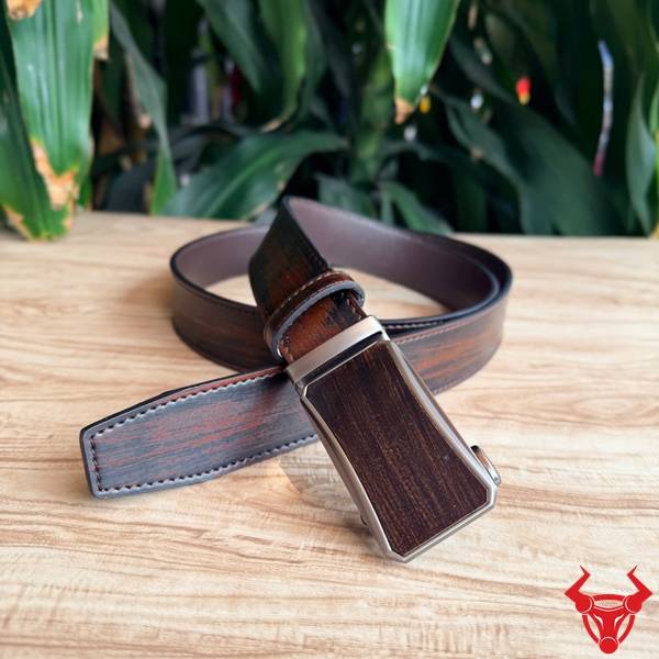 Thắt lưng nam da bò TLRN21 màu nâu đen khóa ray trượt tự động thời trang