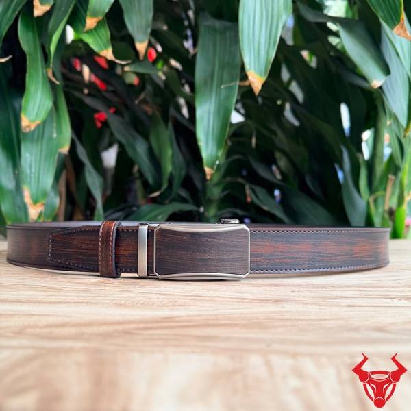Thắt lưng nam TLRN21 da bò nâu đen phối màu độc đáo khóa ray trượt