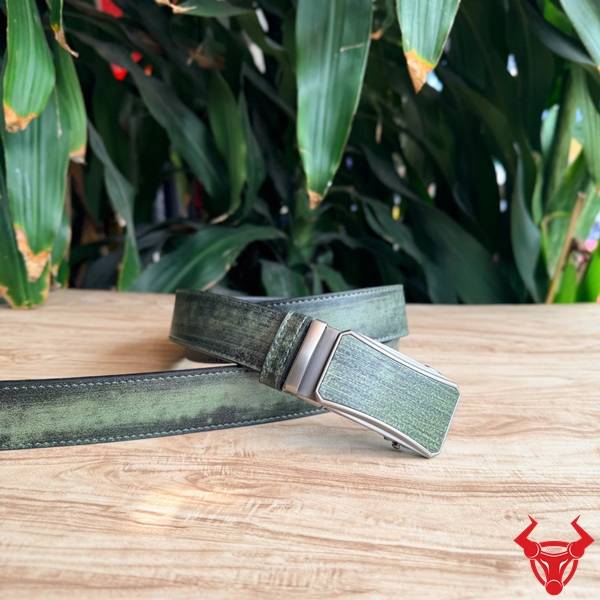 Thắt lưng nam da bò khóa ray trượt tự động màu xanh lá TLRN21 cao cấp