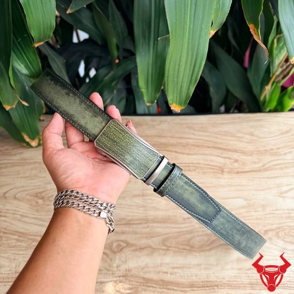 Thắt lưng nam TLRN21 da bò xanh lá khóa ray trượt tự động tiện dụng