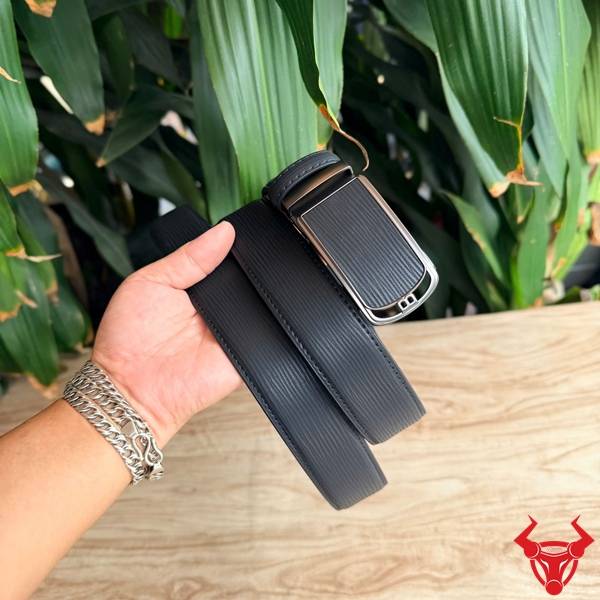 Thắt Lưng Nam TLRN22 Da Bò Đen Vân Sọc Dễ Phối Đồ Thắt lưng nam da bò khóa ray trượt TLRN22 màu đen vân sọc sang trọng