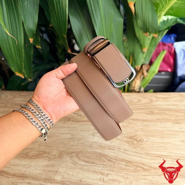 Thắt lưng nam TLRN22 da bò nâu be vân sọc khóa ray trượt thời thượng