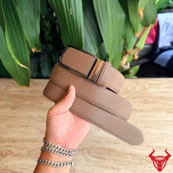 Thắt Lưng Nam Da Bò Vân Sọc Khóa Ray Trượt Nâu Be TLRN22 – Thời Trang Cao Cấp