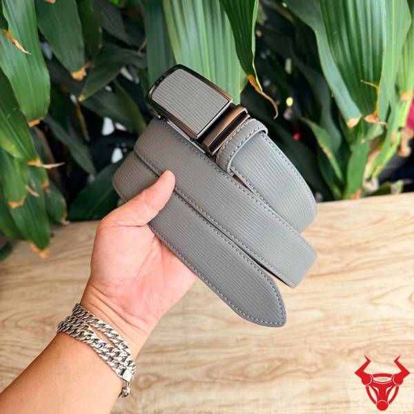 Thắt lưng nam TLRN22 da bò vân sọc màu xám khóa ray trượt đa dụng
