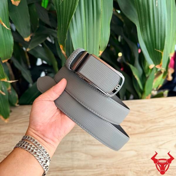 Thắt lưng nam da bò vân sọc khóa ray trượt TLRN22 màu xám tinh tế