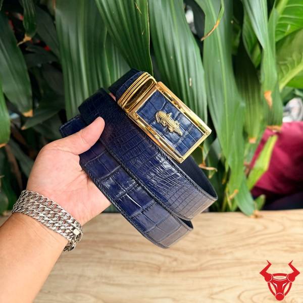 Thắt Lưng Nam Da Bụng Cá Sấu Xanh Navy Bản Rộng 4cm Thắt lưng nam da bụng cá sấu xanh Navy TLA9B4 bản 4cm đẳng cấp
