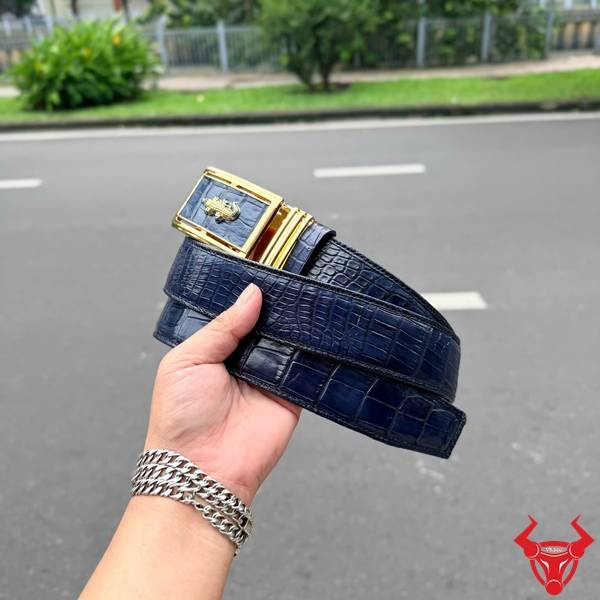 Thắt Lưng Da Cá Sấu TLA9B4 Xanh Navy Bản 4cm Sang Trọng Thắt lưng nam TLA9B4 da bụng cá sấu xanh Navy thời thượng