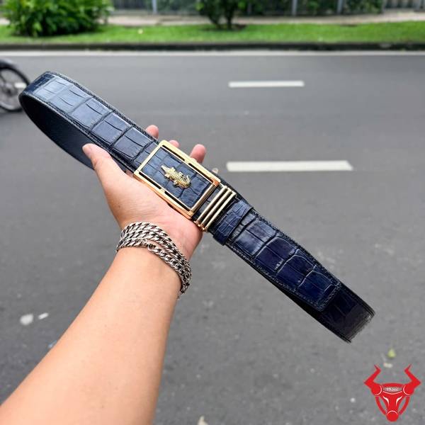 Thắt Lưng Da Cá Sấu Nam TLA9B4 Màu Xanh Navy Cao Cấp Thắt lưng nam da bụng cá sấu bản 4cm TLA9B4 màu xanh Navy cao cấp