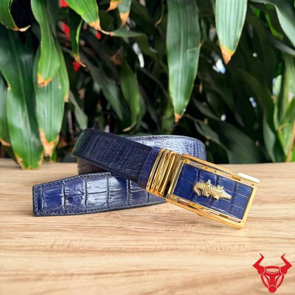 Thắt Lưng Da Bụng Cá Sấu Bản 4cm TLA9B4 Lịch Lãm Thắt lưng nam TLA9B4 da bụng cá sấu màu xanh Navy phong cách cao cấp