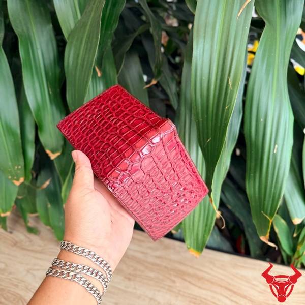 Ví Nam 2 Mặt Da Cá Sấu Thái Lan VCA8-B Đỏ Rượu Ví nam 2 mặt da cá sấu Thái Lan màu đỏ rượu VCA8-B cao cấp