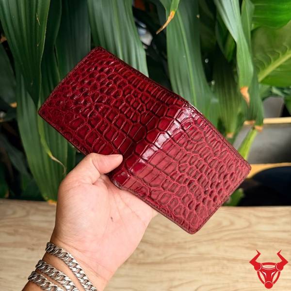 Ví Nam Da Cá Sấu Thái Lan VCA8-B Đỏ Rượu Lịch Lãm Ví nam da cá sấu Thái Lan VCA8-B đỏ rượu 2 mặt đa năng
