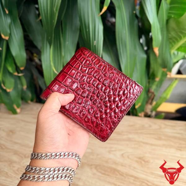Ví VCA8-B Da Cá Sấu Thái Lan Đỏ Rượu Cao Cấp Ví da cá sấu nam VCA8-B đỏ rượu 2 mặt thiết kế cánh lật
